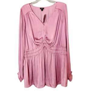 Torrid 3X Pink Satin Blouse Top NWT Plus Size 22/24 Long Sleeve Shirred Waist‎